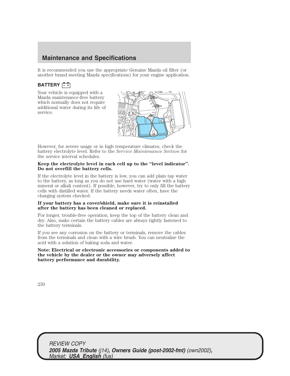 Maintenance and specifications | Mazda 2005 Tribute User Manual | Page 230 / 272