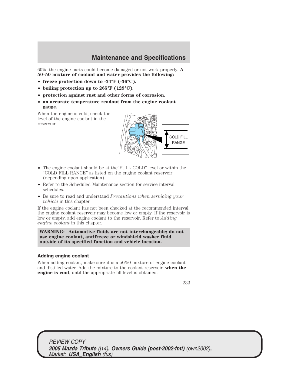 Maintenance and specifications | Mazda 2005 Tribute User Manual | Page 233 / 272