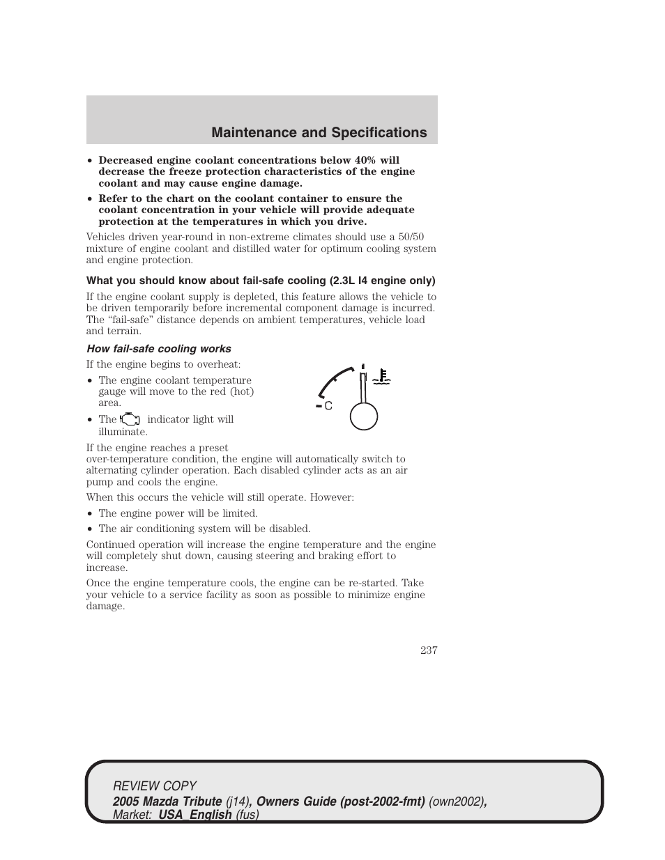 Maintenance and specifications | Mazda 2005 Tribute User Manual | Page 237 / 272