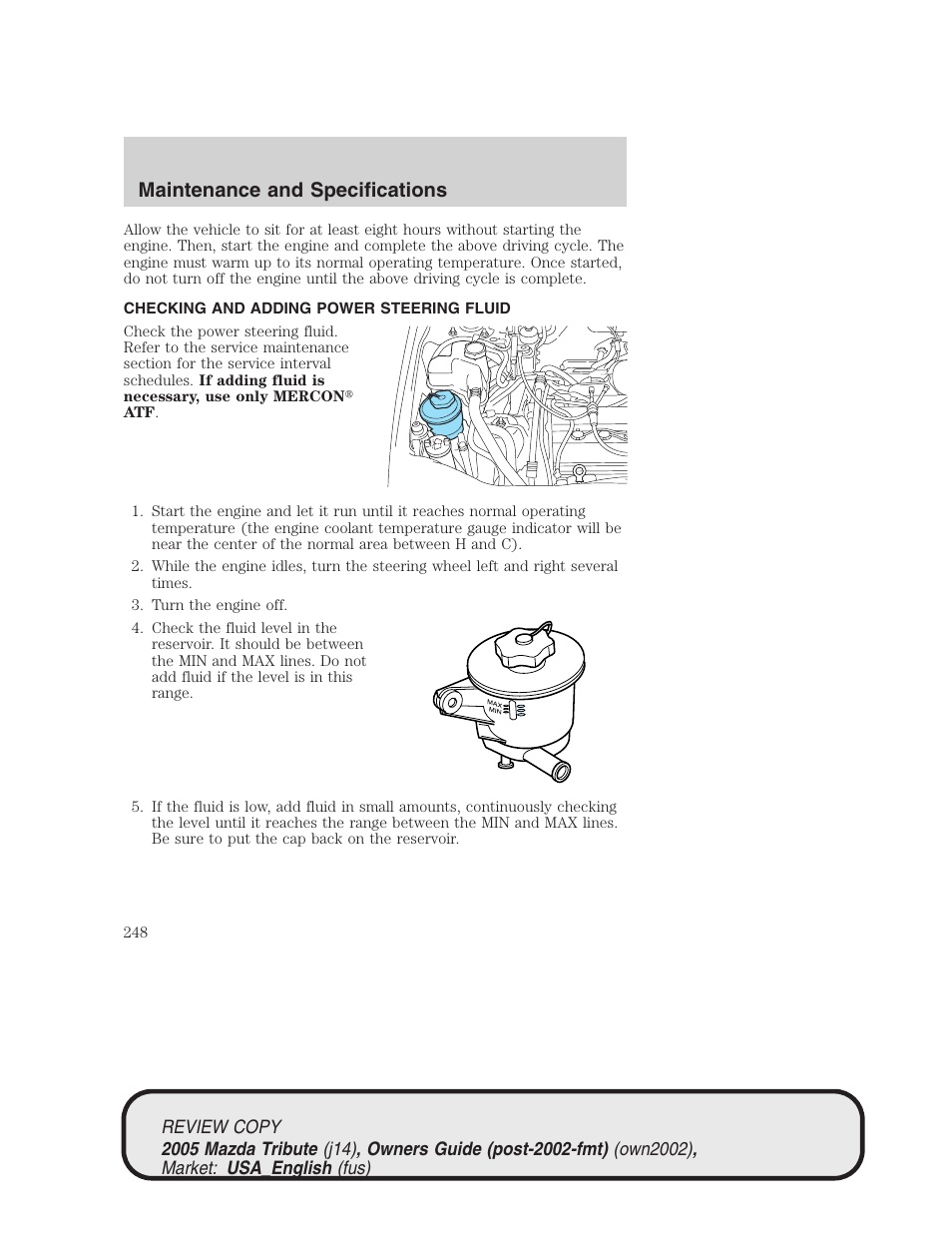 Maintenance and specifications | Mazda 2005 Tribute User Manual | Page 248 / 272