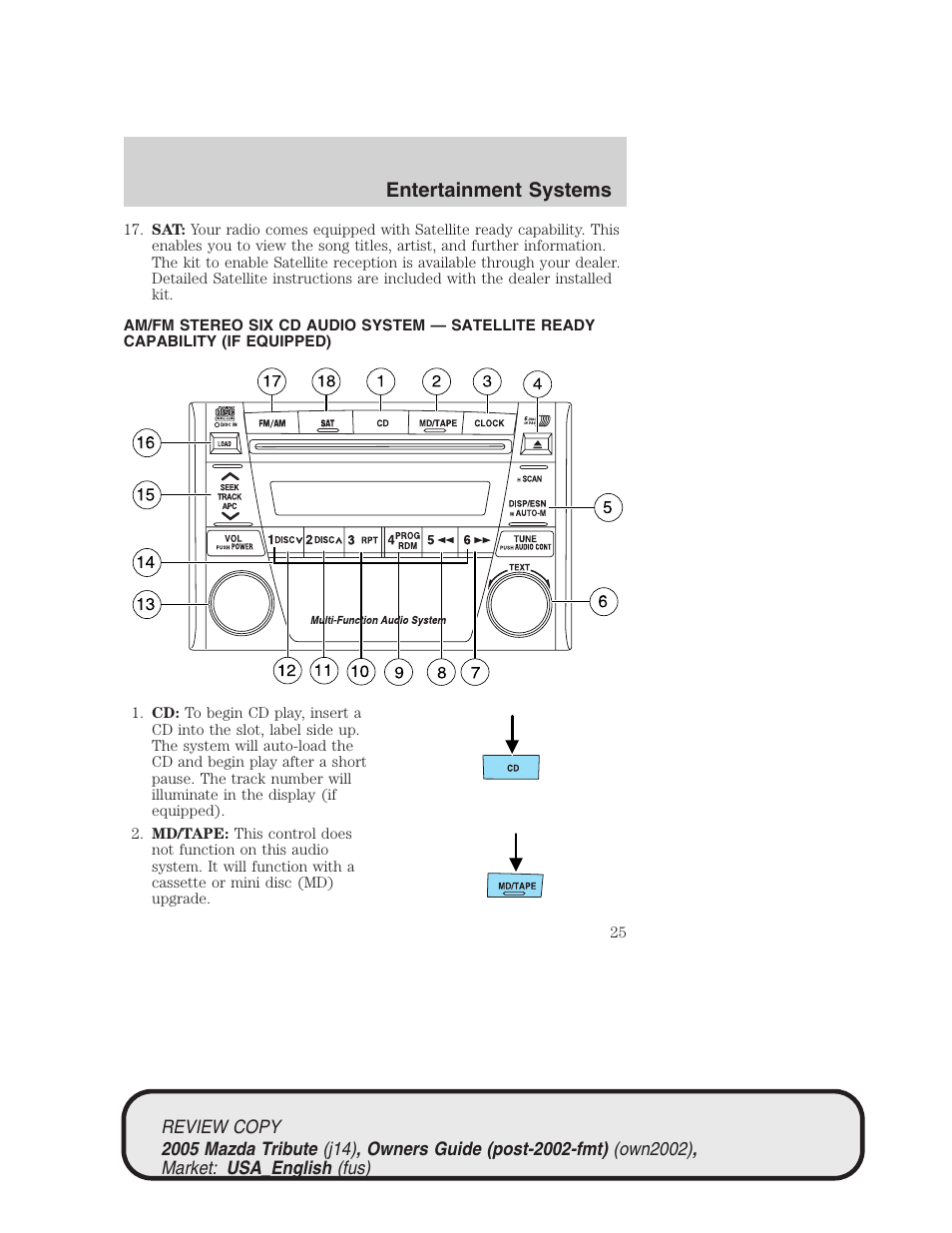 Entertainment systems | Mazda 2005 Tribute User Manual | Page 25 / 272