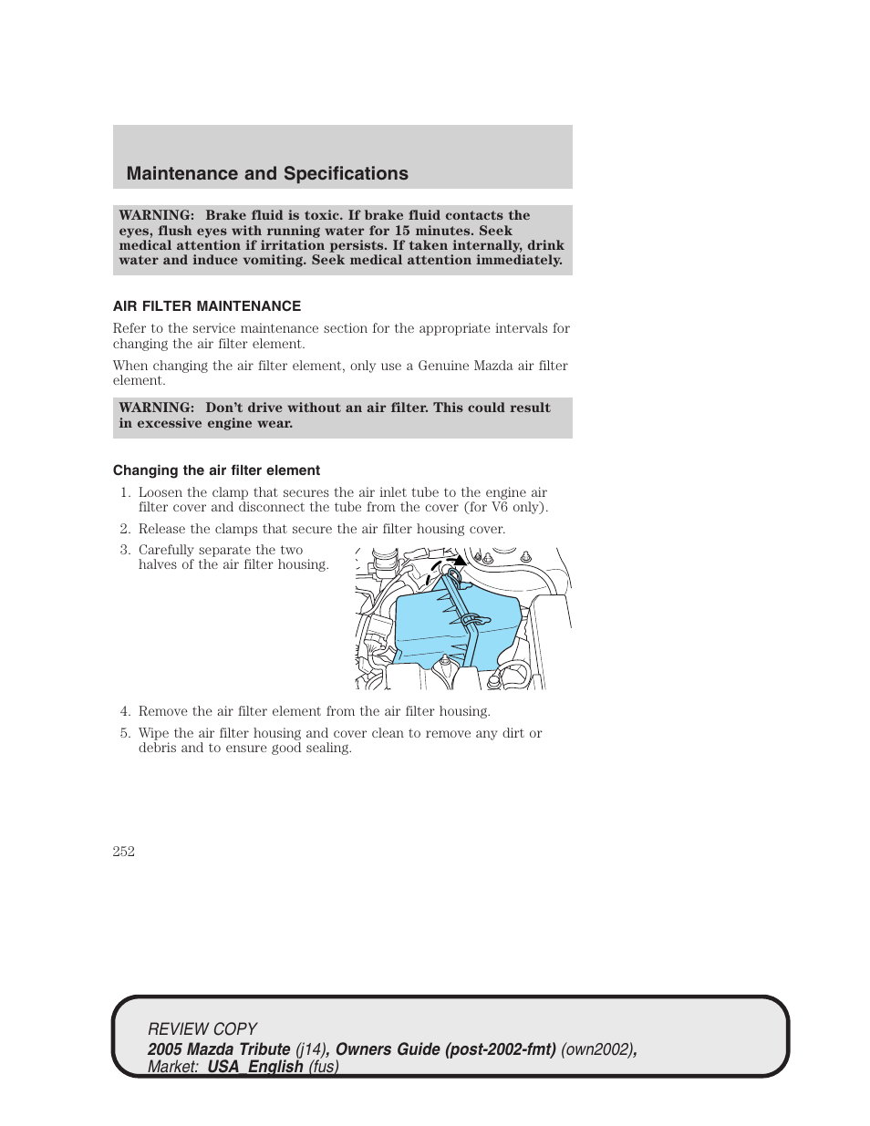 Maintenance and specifications | Mazda 2005 Tribute User Manual | Page 252 / 272