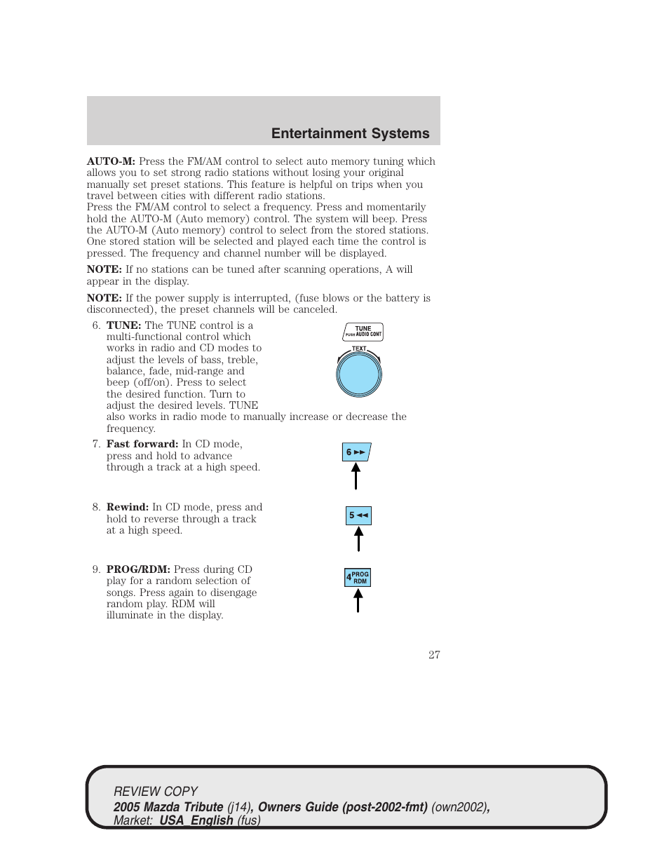 Entertainment systems | Mazda 2005 Tribute User Manual | Page 27 / 272