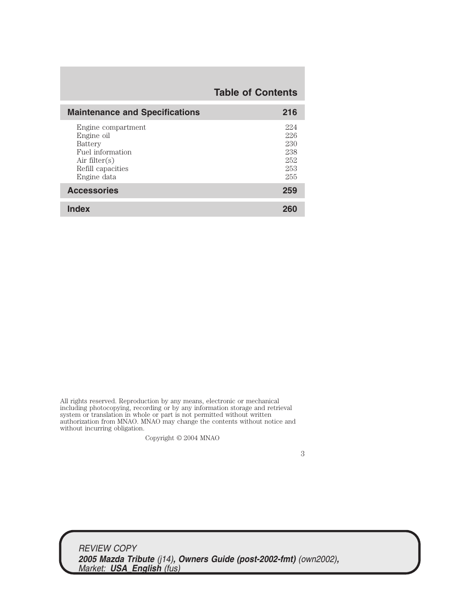 Mazda 2005 Tribute User Manual | Page 3 / 272