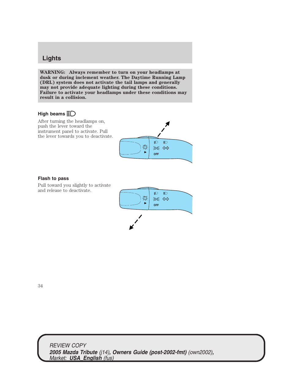 Lights | Mazda 2005 Tribute User Manual | Page 34 / 272