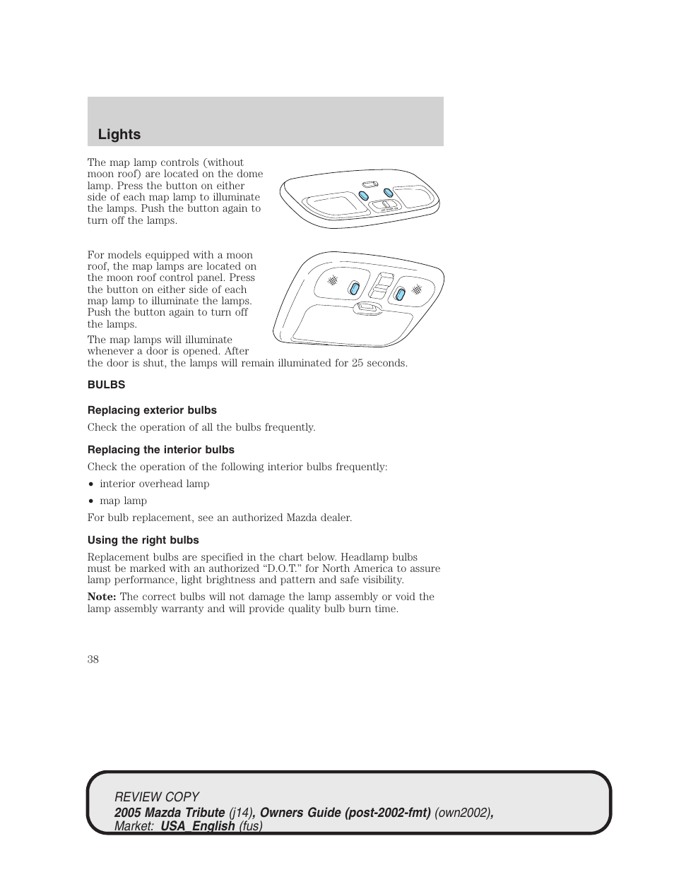 Lights | Mazda 2005 Tribute User Manual | Page 38 / 272