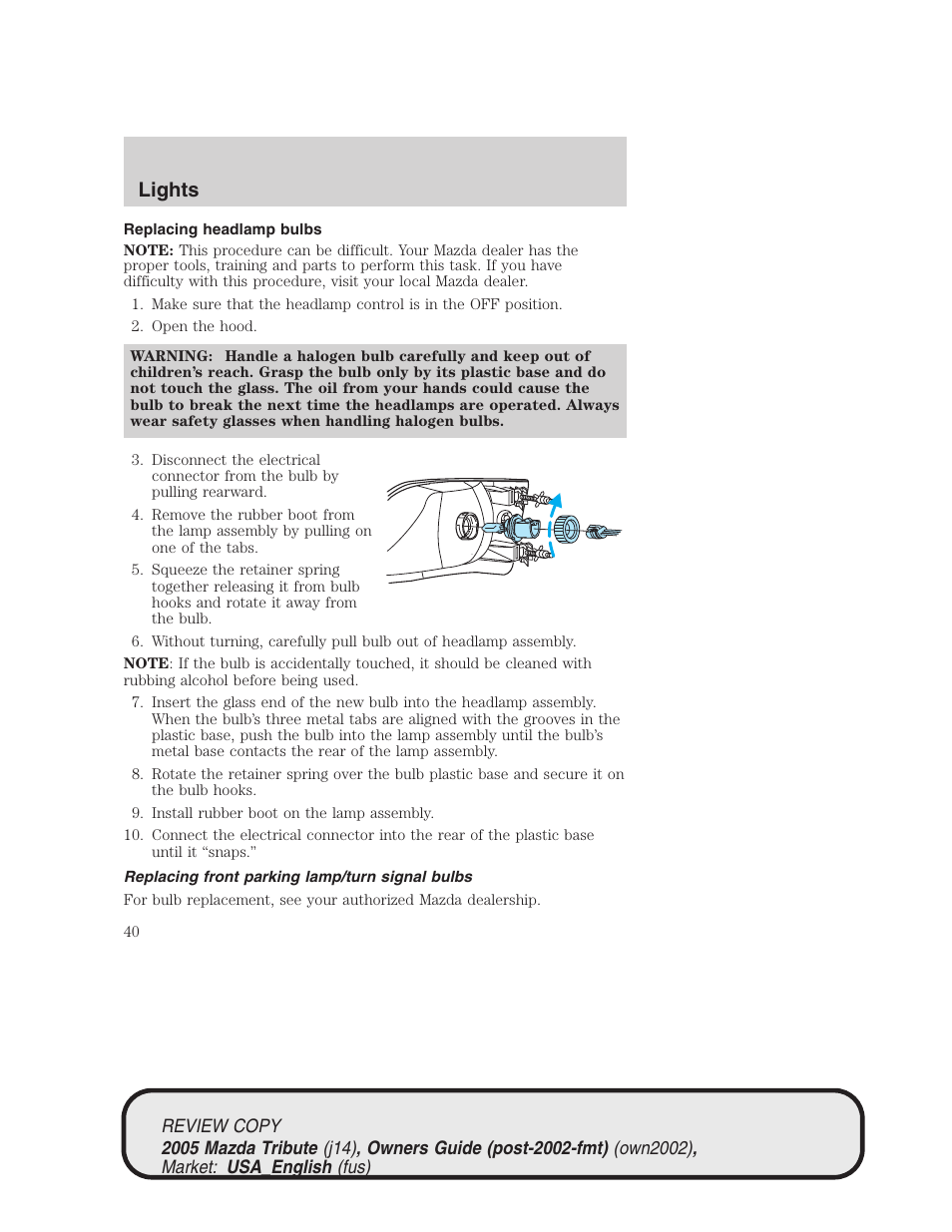 Lights | Mazda 2005 Tribute User Manual | Page 40 / 272