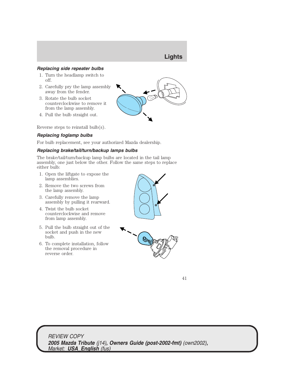 Lights | Mazda 2005 Tribute User Manual | Page 41 / 272