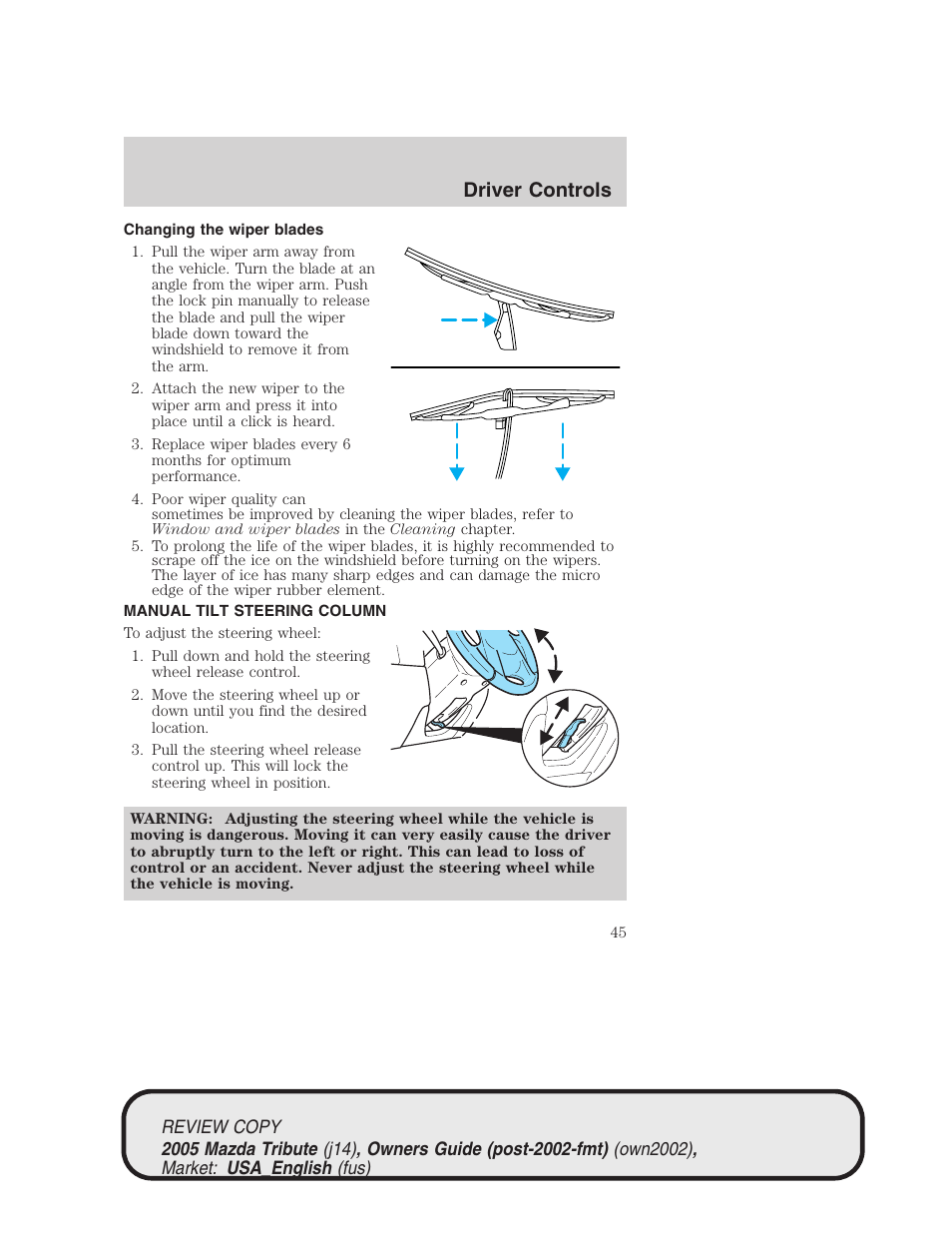 Driver controls | Mazda 2005 Tribute User Manual | Page 45 / 272