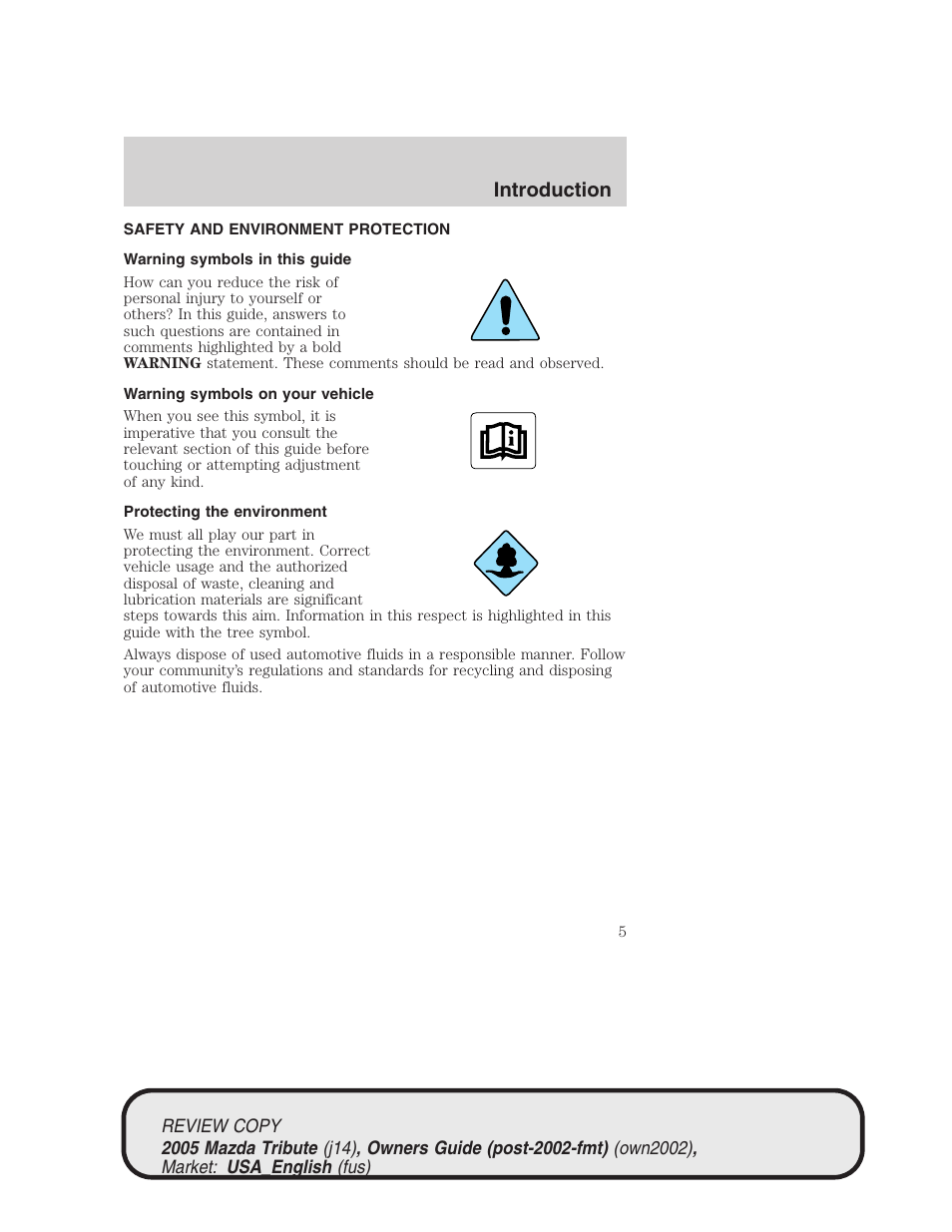 Introduction | Mazda 2005 Tribute User Manual | Page 5 / 272