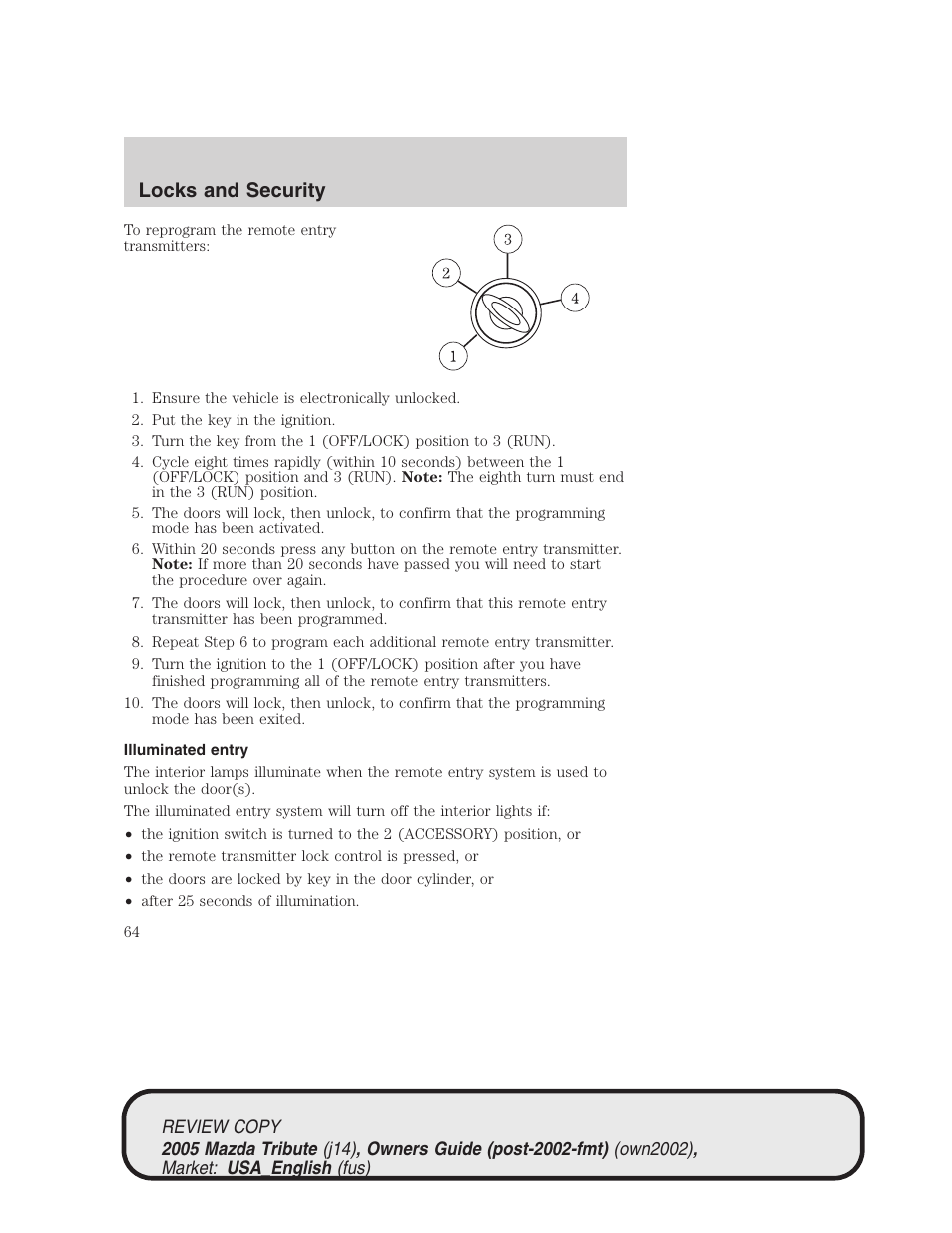 Locks and security | Mazda 2005 Tribute User Manual | Page 64 / 272