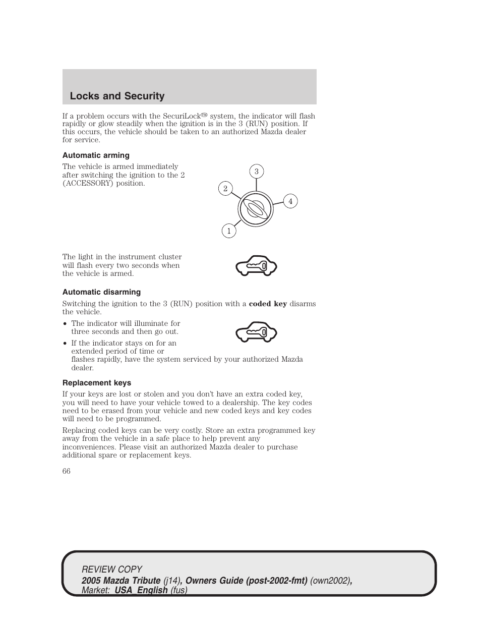 Locks and security | Mazda 2005 Tribute User Manual | Page 66 / 272