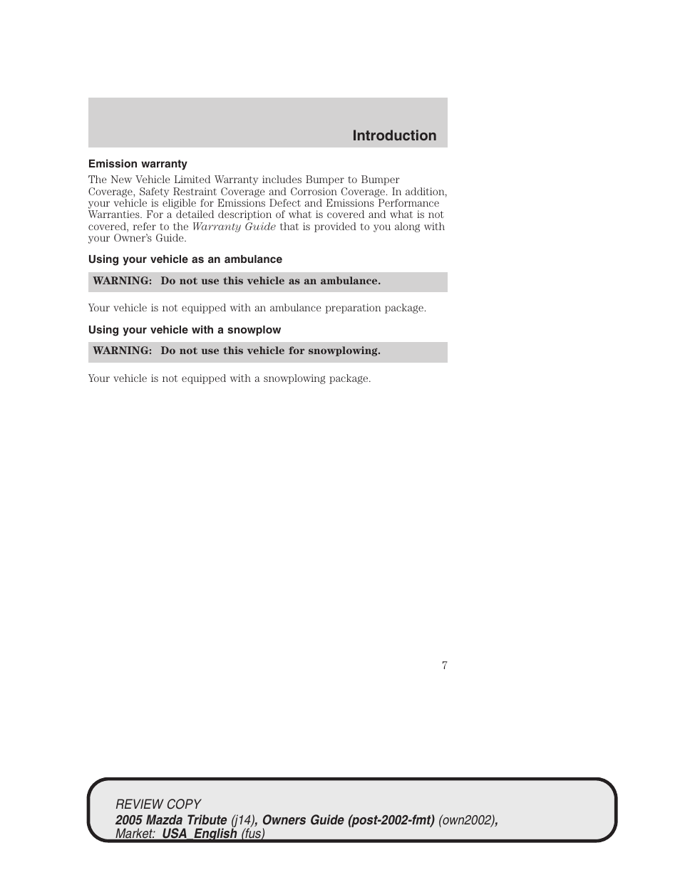 Introduction | Mazda 2005 Tribute User Manual | Page 7 / 272