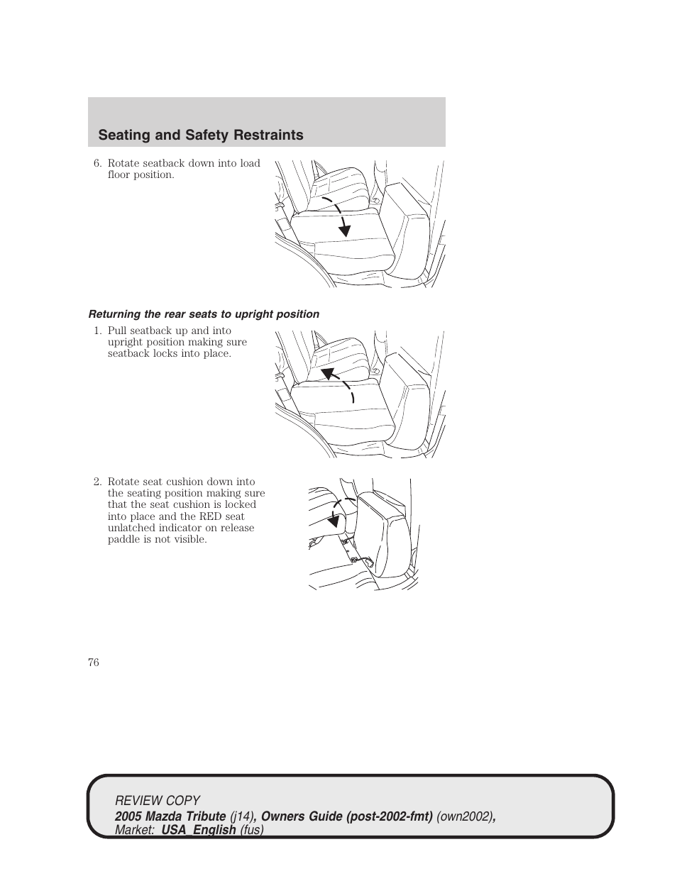 Seating and safety restraints | Mazda 2005 Tribute User Manual | Page 76 / 272