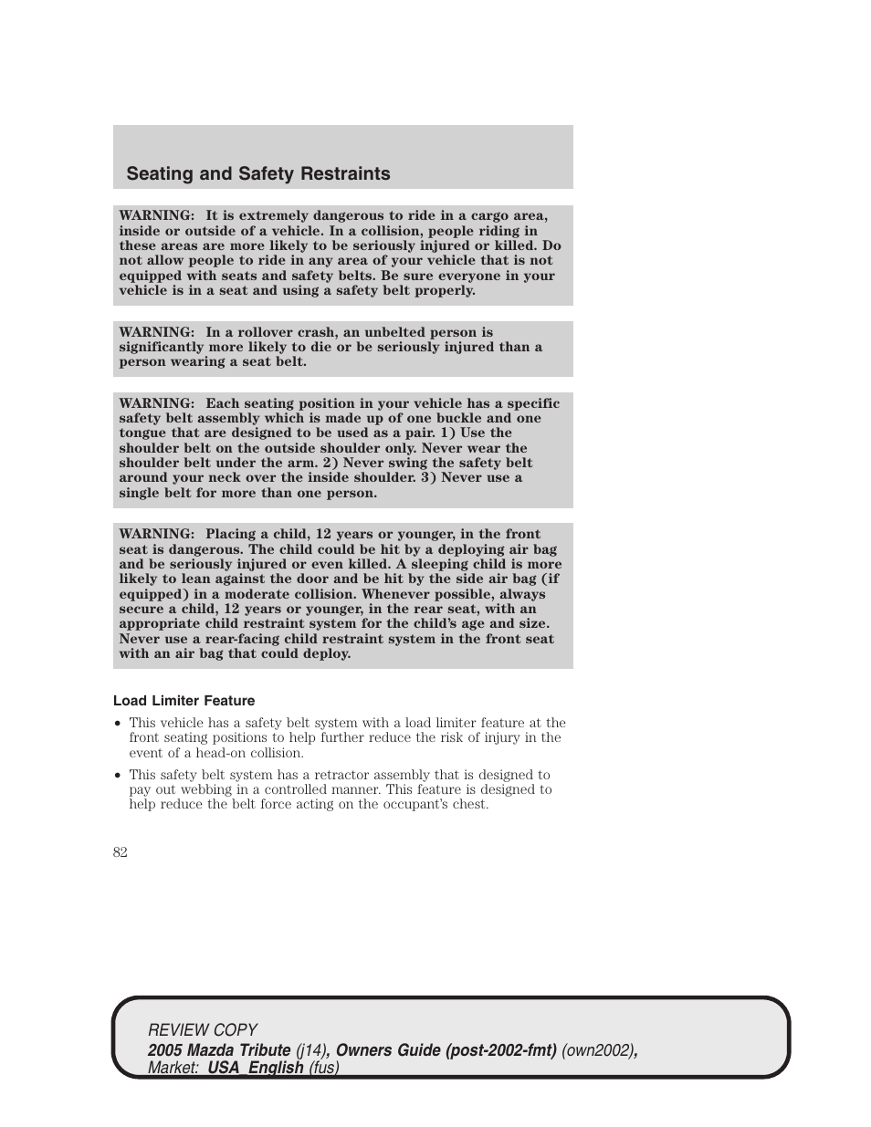 Seating and safety restraints | Mazda 2005 Tribute User Manual | Page 82 / 272