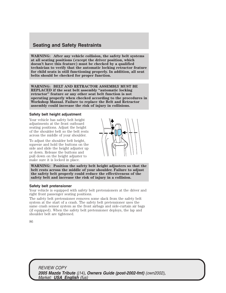 Seating and safety restraints | Mazda 2005 Tribute User Manual | Page 86 / 272