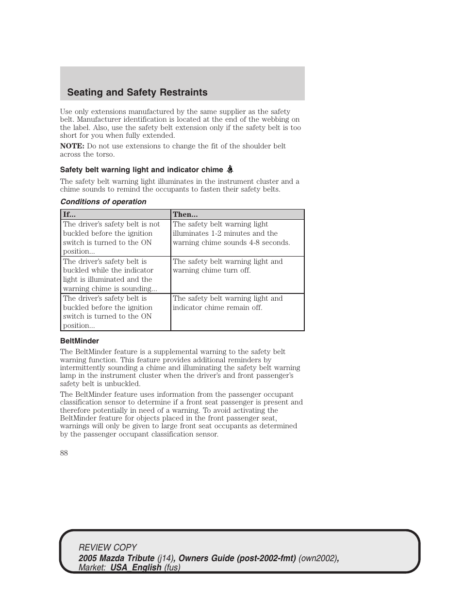 Seating and safety restraints | Mazda 2005 Tribute User Manual | Page 88 / 272