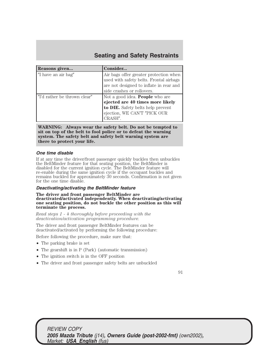 Seating and safety restraints | Mazda 2005 Tribute User Manual | Page 91 / 272