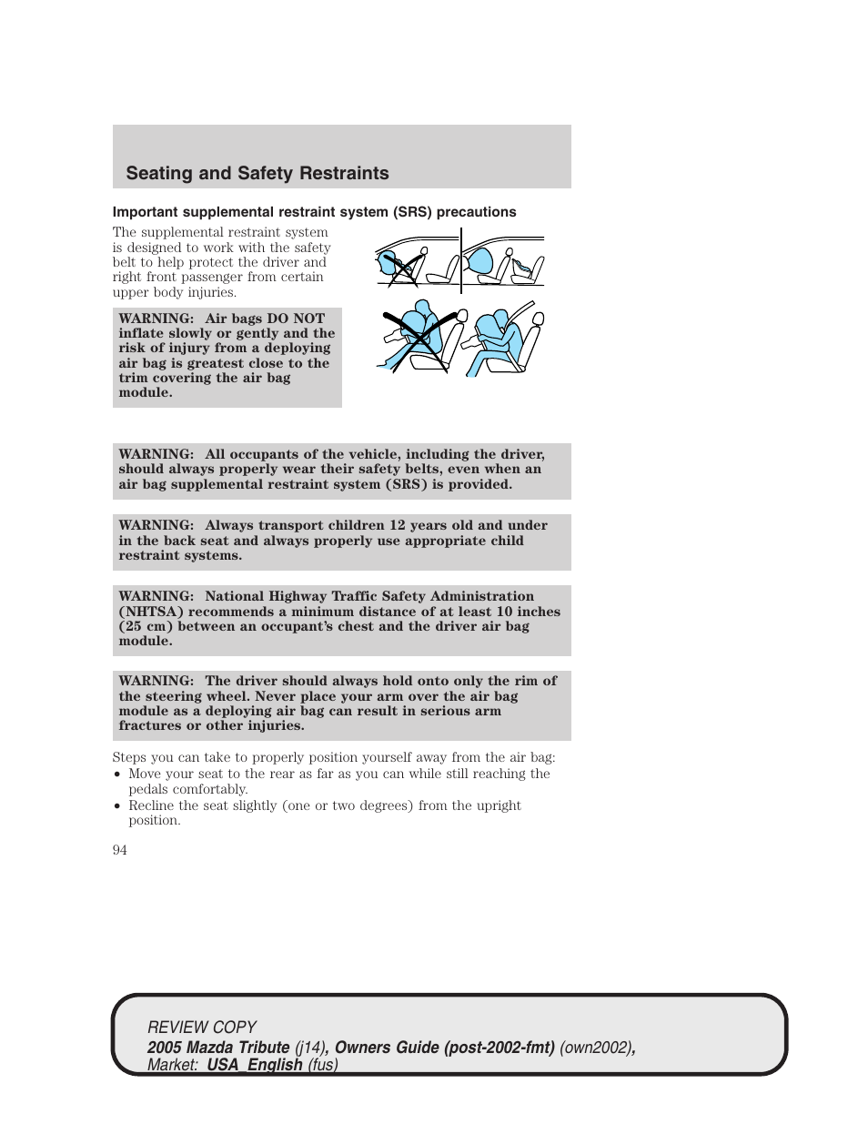 Seating and safety restraints | Mazda 2005 Tribute User Manual | Page 94 / 272