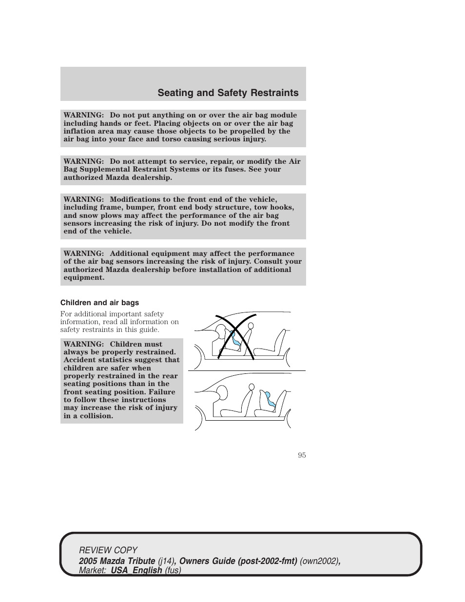 Seating and safety restraints | Mazda 2005 Tribute User Manual | Page 95 / 272