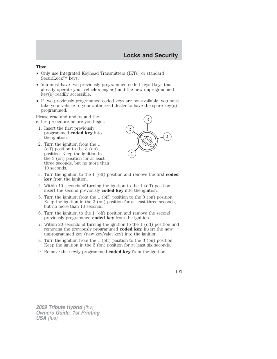 Locks and security | Mazda 2009 Tribute HEV User Manual | Page 103 / 325