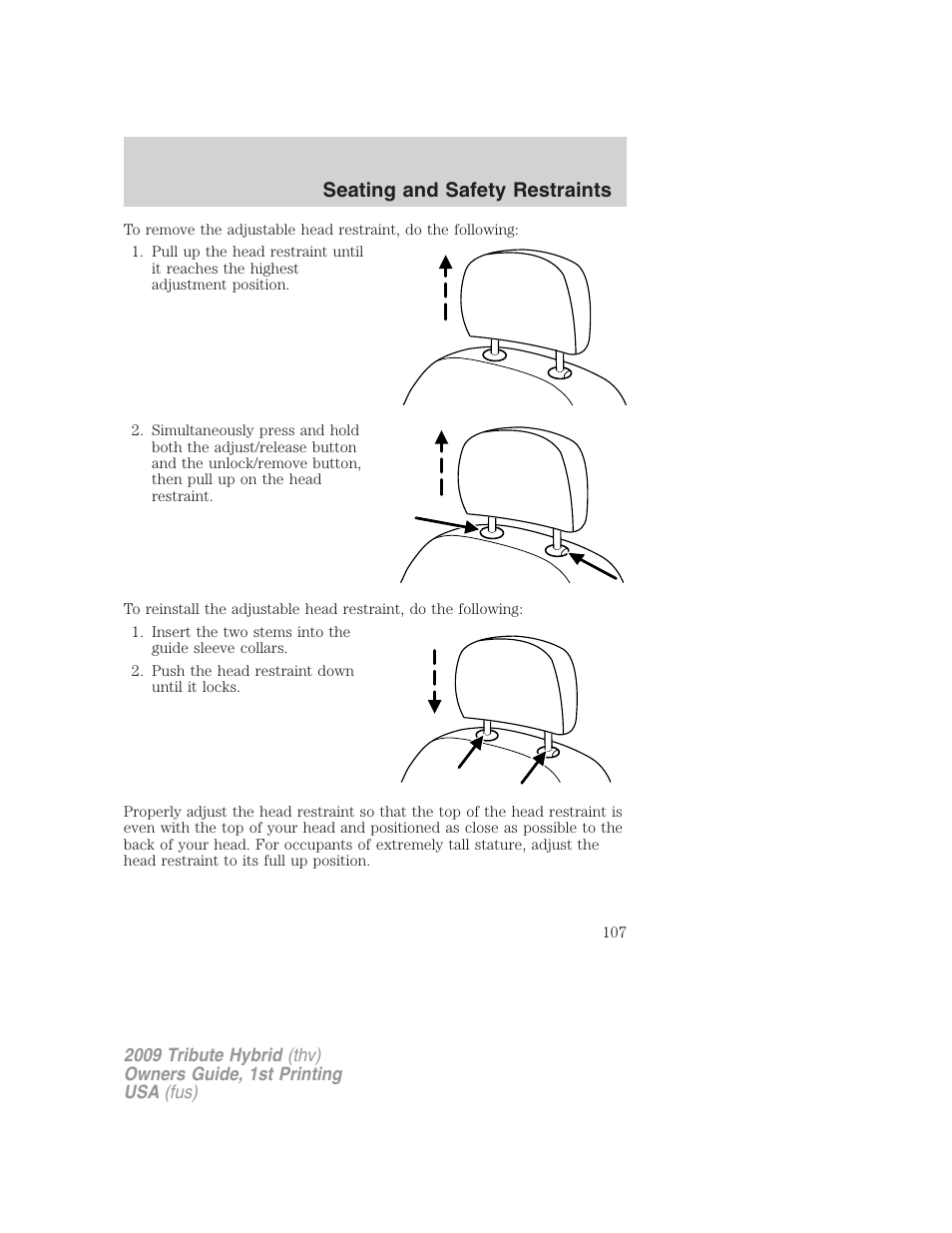 Seating and safety restraints | Mazda 2009 Tribute HEV User Manual | Page 107 / 325