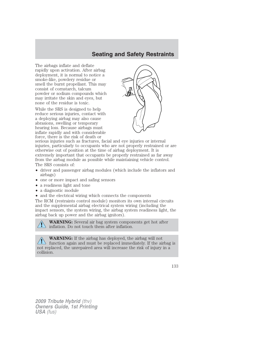 Seating and safety restraints | Mazda 2009 Tribute HEV User Manual | Page 133 / 325