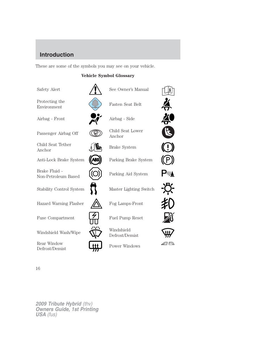 Introduction | Mazda 2009 Tribute HEV User Manual | Page 16 / 325