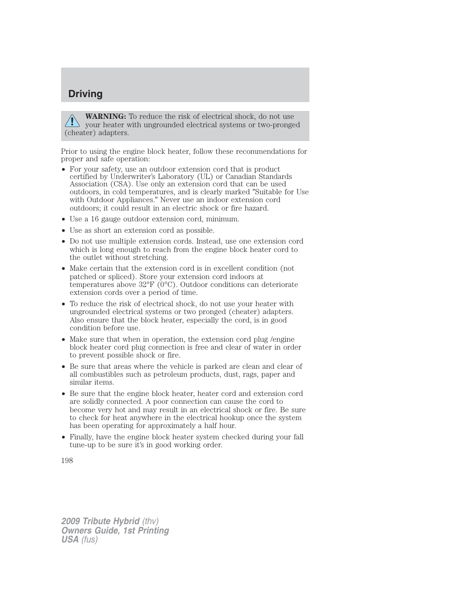 Driving | Mazda 2009 Tribute HEV User Manual | Page 198 / 325