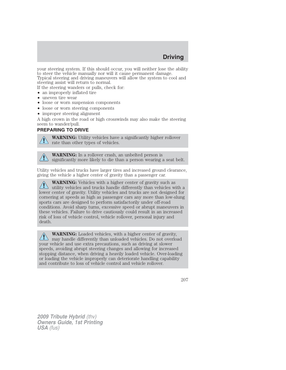 Preparing to drive, Driving | Mazda 2009 Tribute HEV User Manual | Page 207 / 325