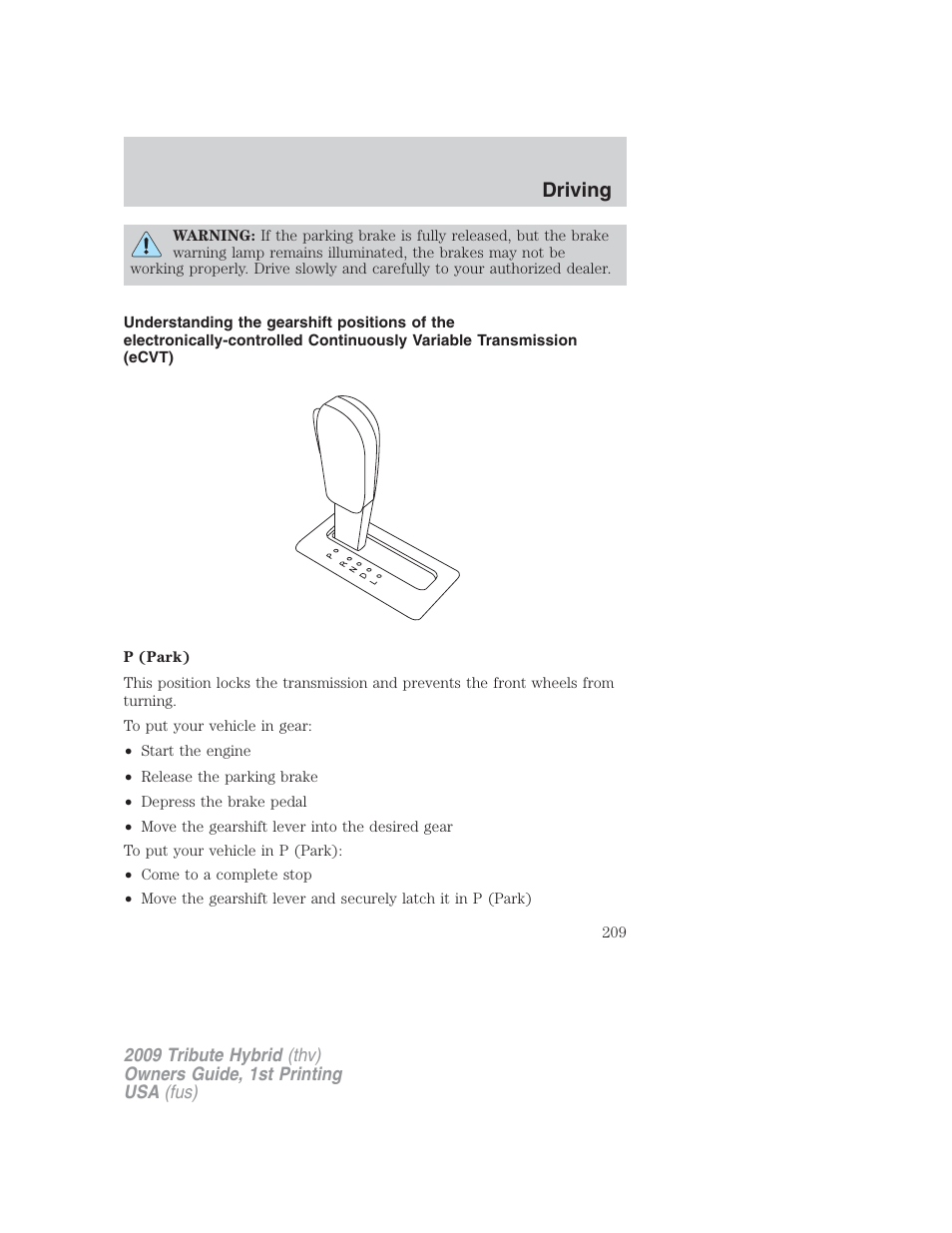 Driving | Mazda 2009 Tribute HEV User Manual | Page 209 / 325