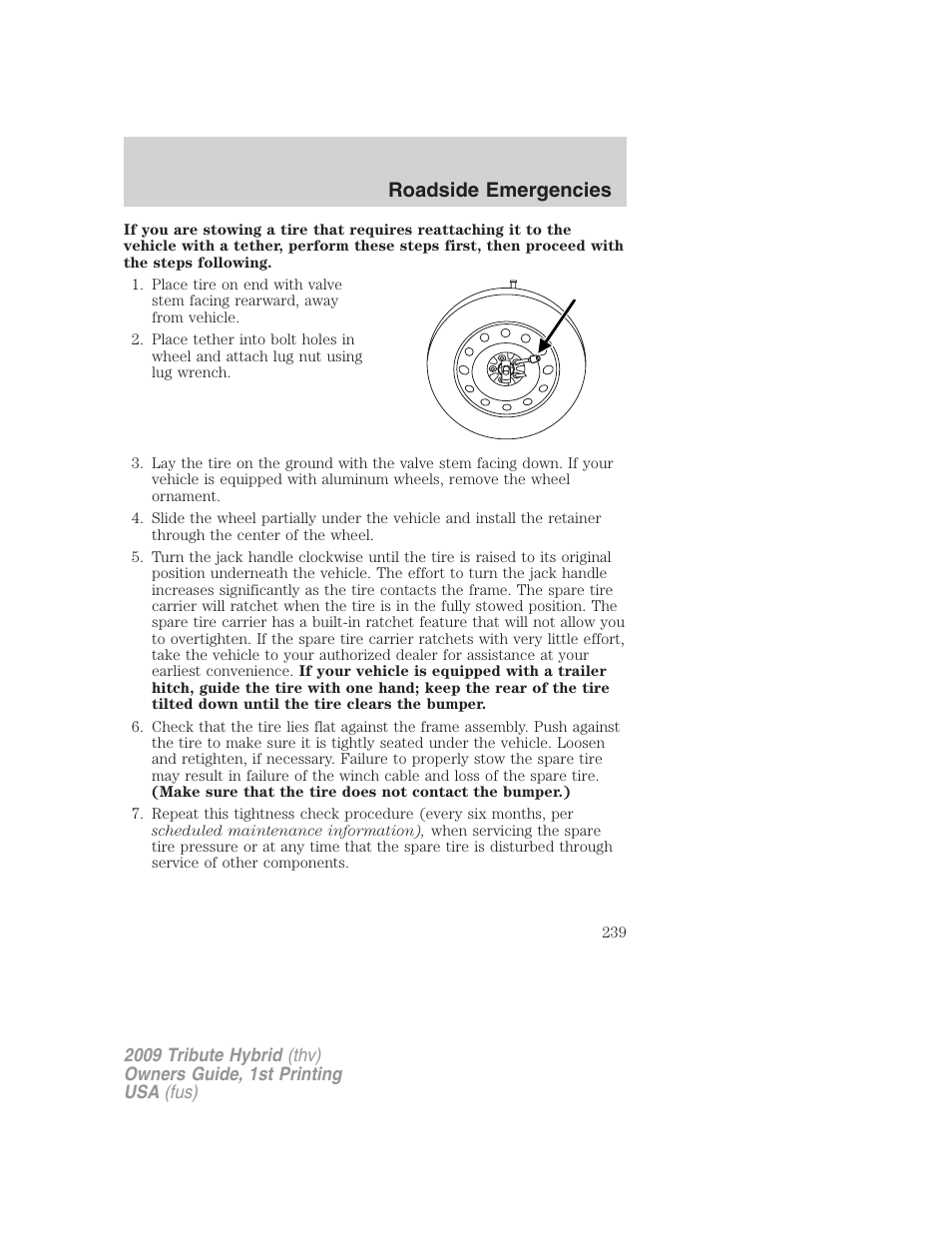Roadside emergencies | Mazda 2009 Tribute HEV User Manual | Page 239 / 325