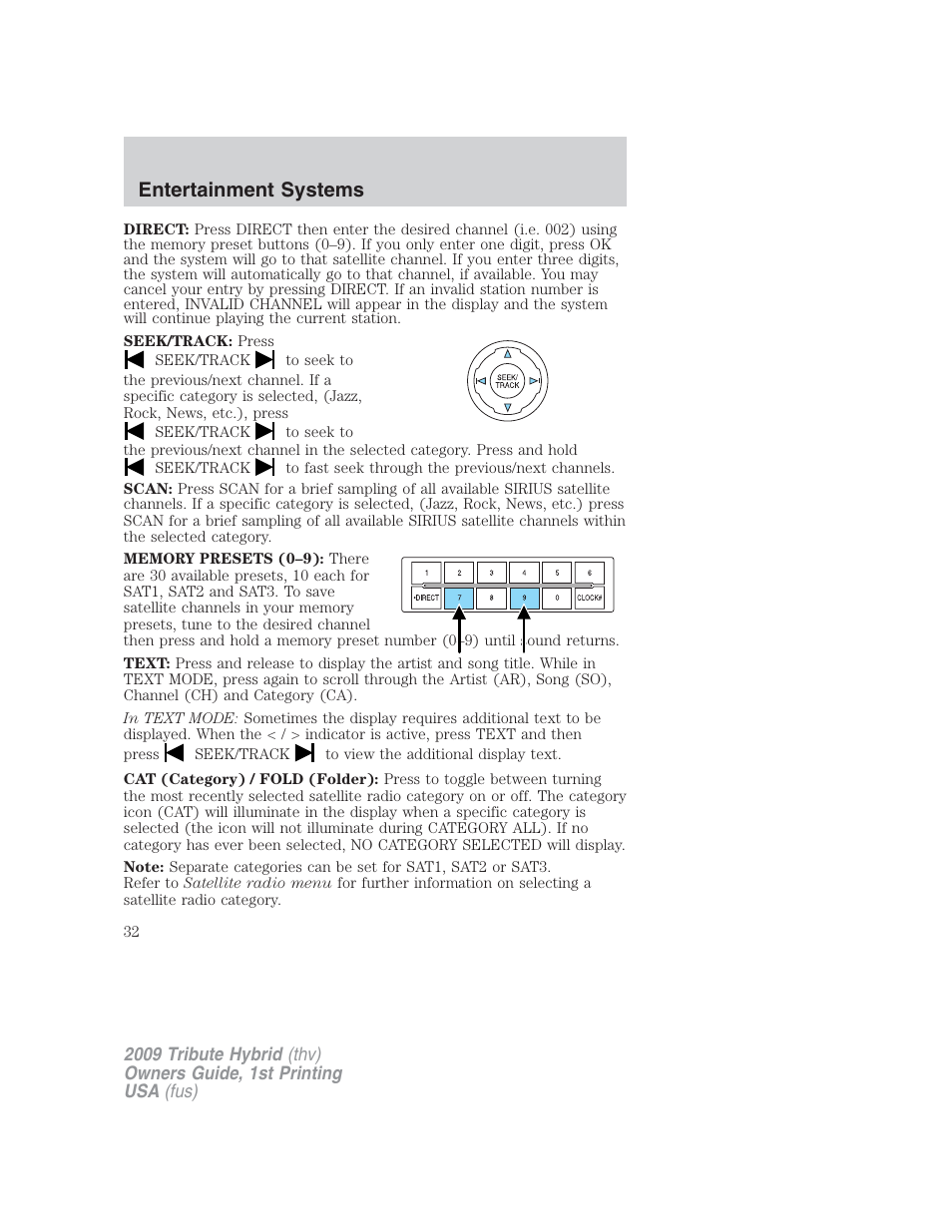Entertainment systems | Mazda 2009 Tribute HEV User Manual | Page 32 / 325