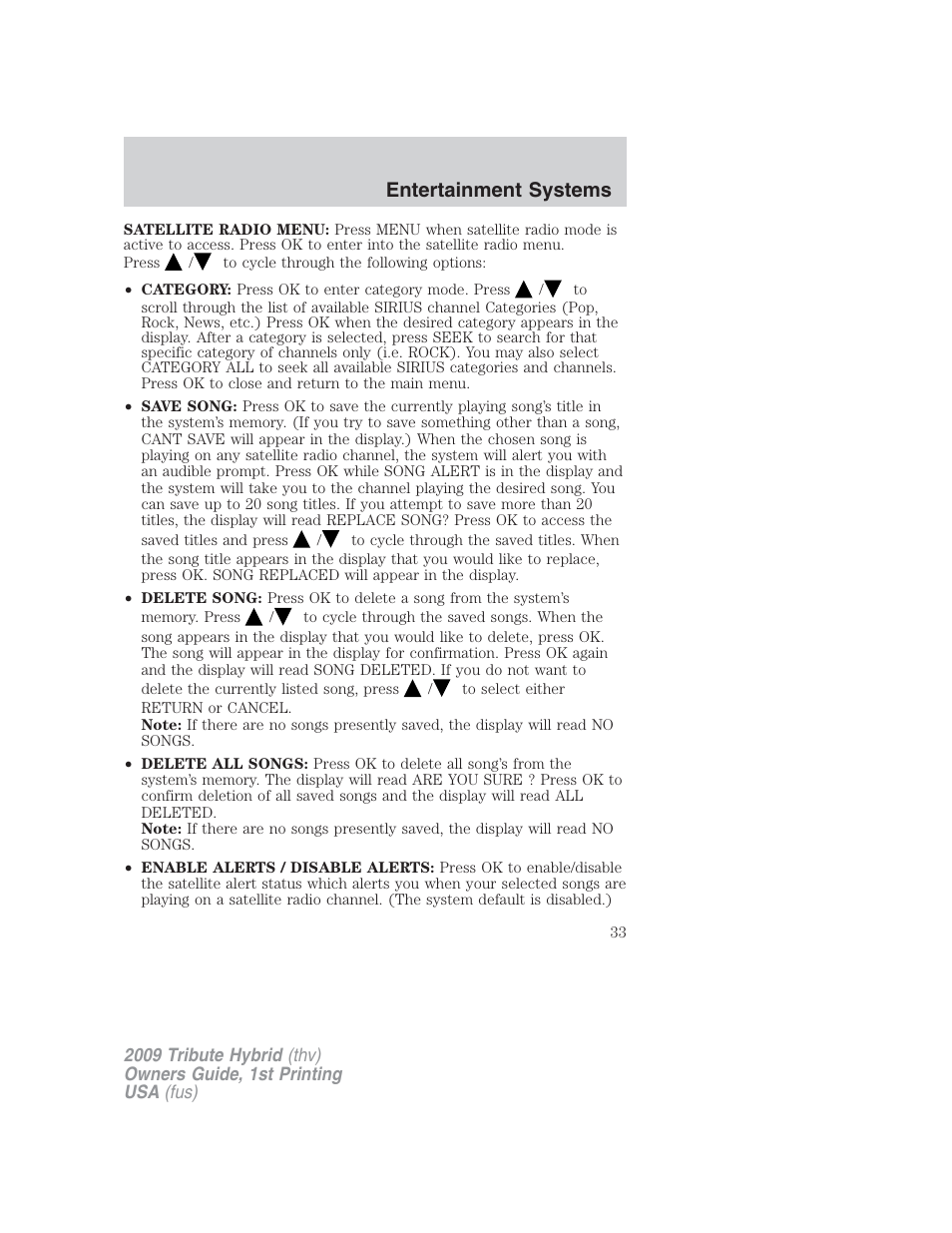 Entertainment systems | Mazda 2009 Tribute HEV User Manual | Page 33 / 325