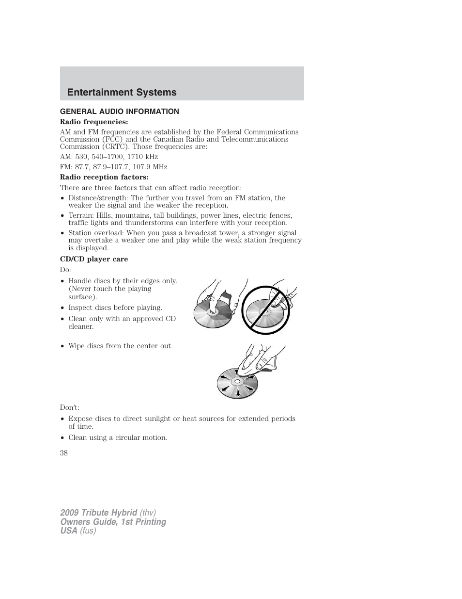 General audio information, Entertainment systems | Mazda 2009 Tribute HEV User Manual | Page 38 / 325