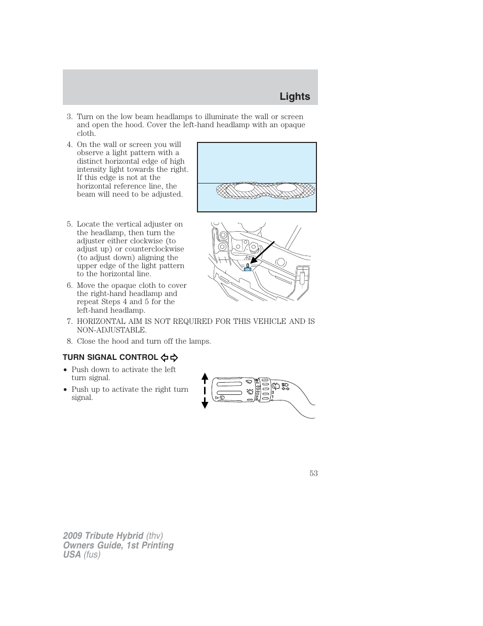 Turn signal control, Lights | Mazda 2009 Tribute HEV User Manual | Page 53 / 325