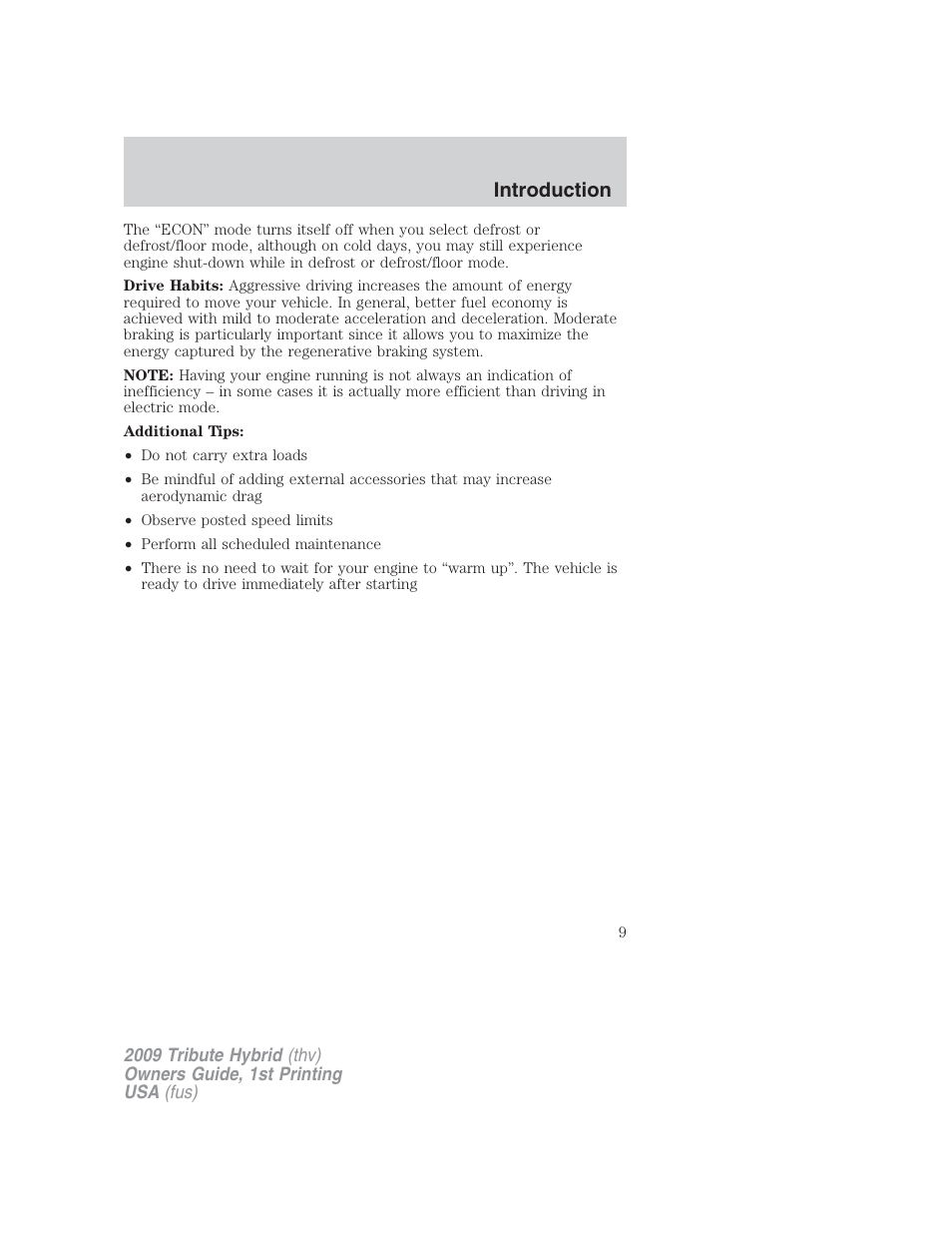 Introduction | Mazda 2009 Tribute HEV User Manual | Page 9 / 325