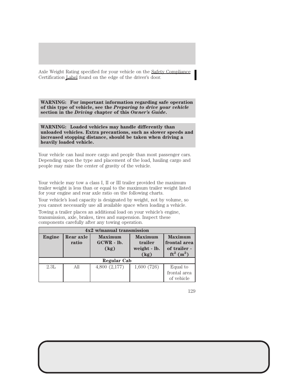 Tires, wheels and loading | Mazda 4WD User Manual | Page 129 / 268