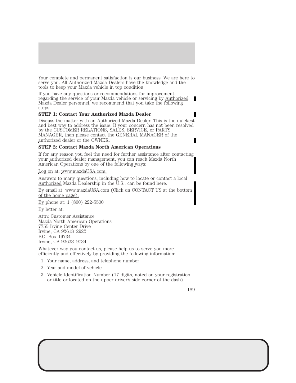 Customer assistance | Mazda 4WD User Manual | Page 189 / 268