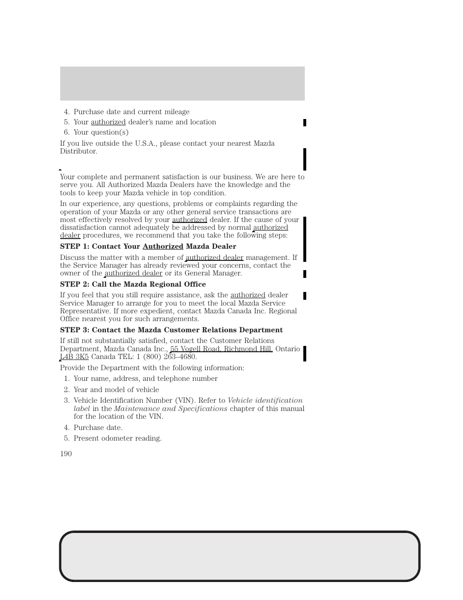 Customer assistance | Mazda 4WD User Manual | Page 190 / 268