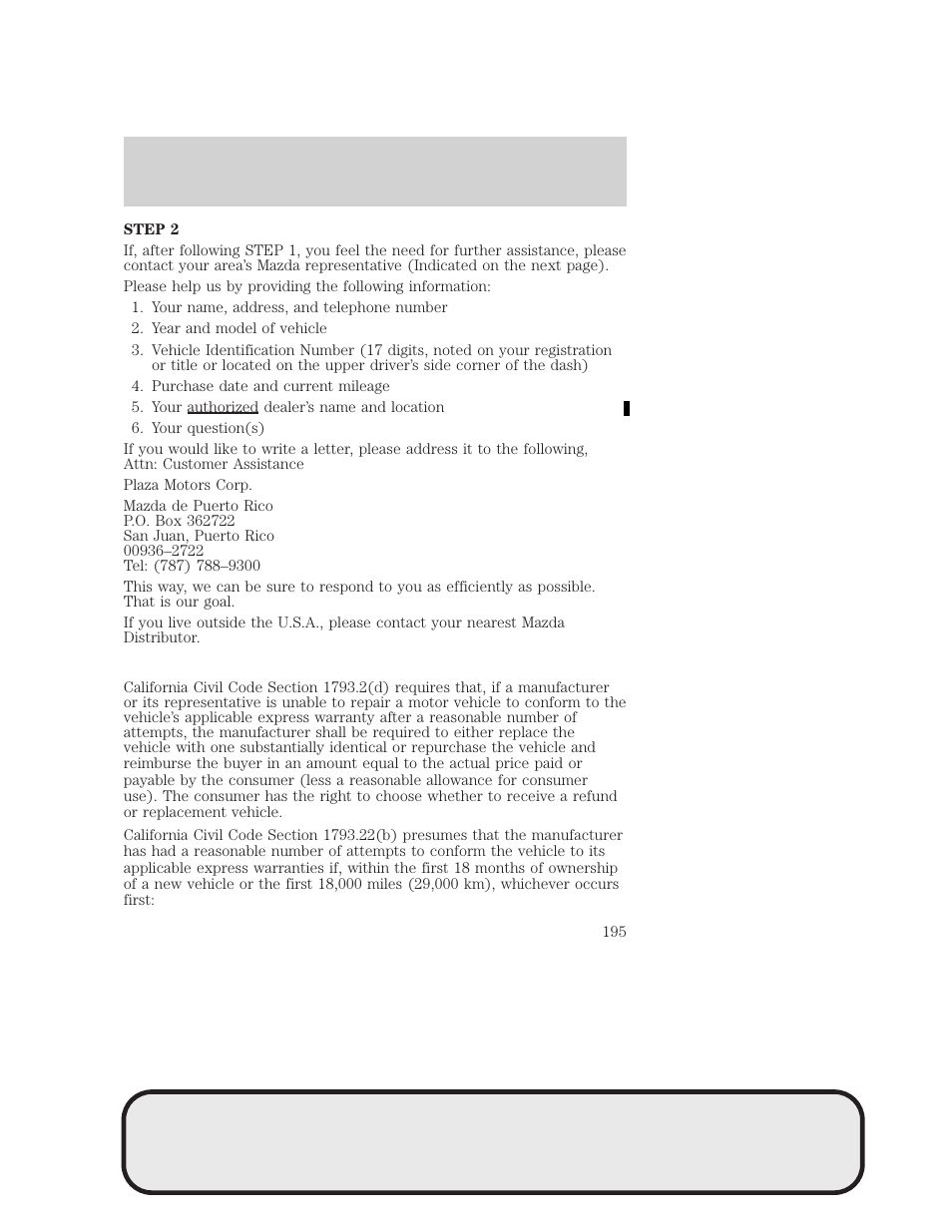 Customer assistance | Mazda 4WD User Manual | Page 195 / 268