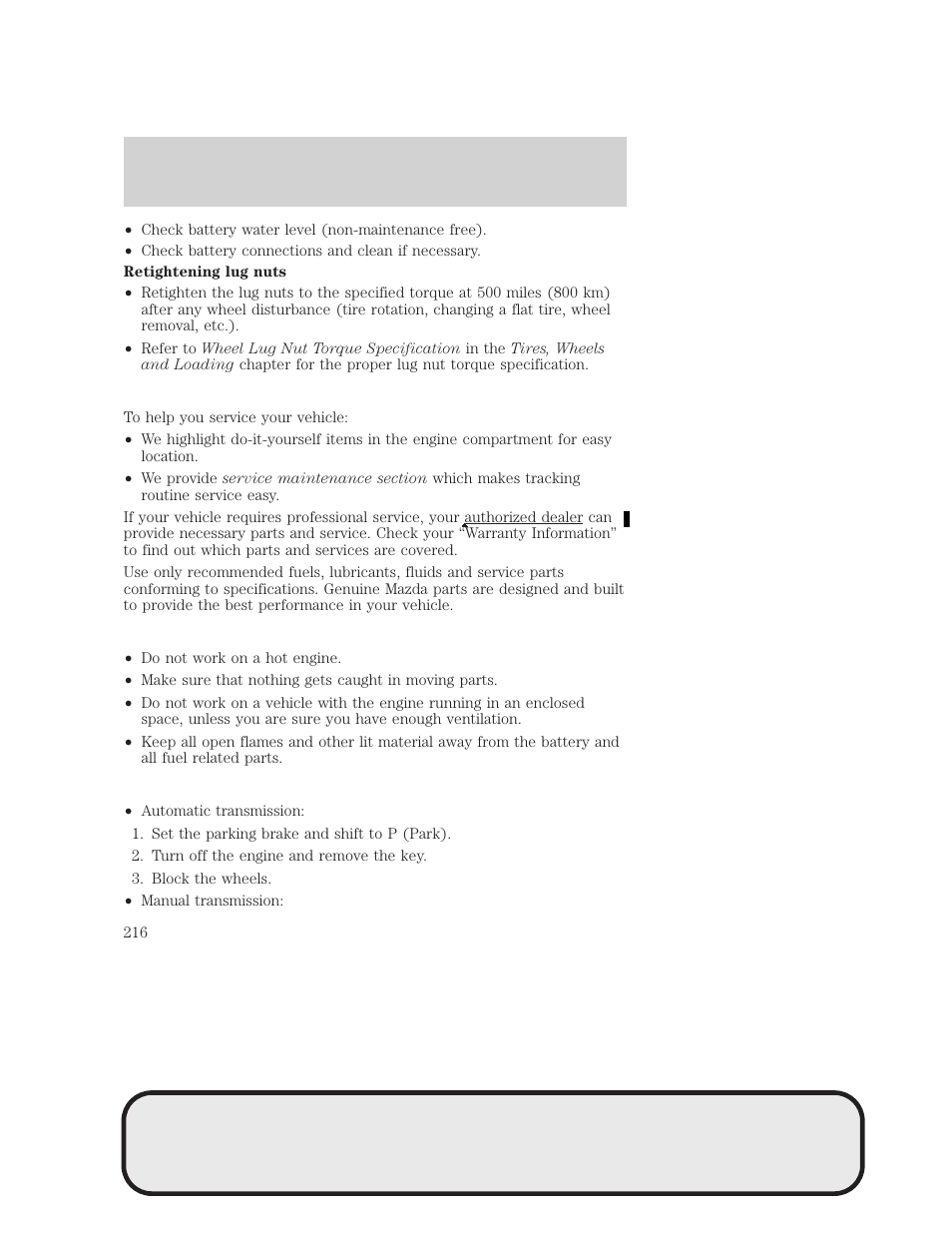 Maintenance and specifications | Mazda 4WD User Manual | Page 216 / 268