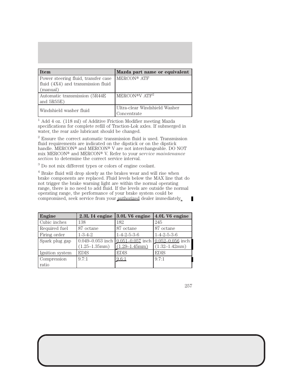Maintenance and specifications | Mazda 4WD User Manual | Page 257 / 268