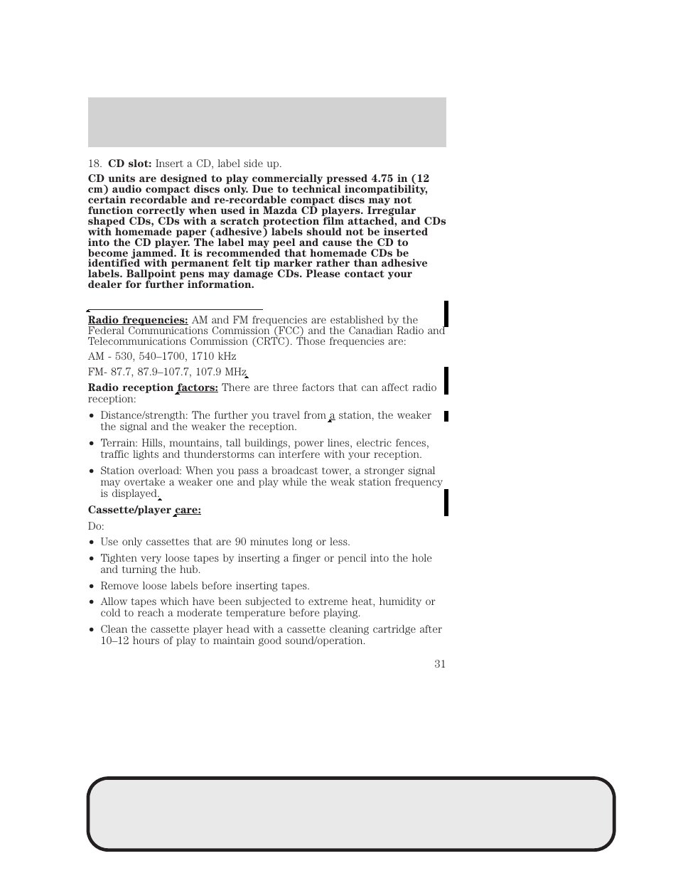 Entertainment systems | Mazda 4WD User Manual | Page 31 / 268