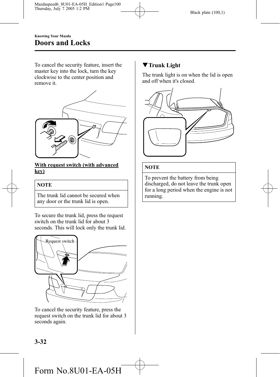 Doors and locks | Mazda 2006 SPEED6 User Manual | Page 100 / 354