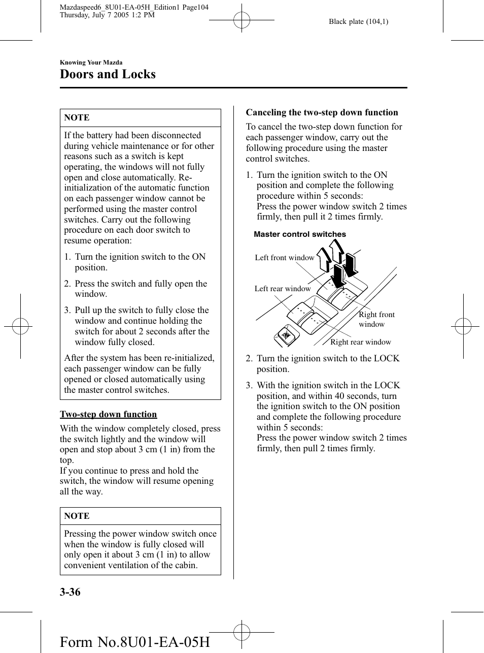 Doors and locks | Mazda 2006 SPEED6 User Manual | Page 104 / 354