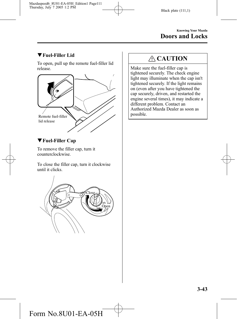 Caution, Doors and locks | Mazda 2006 SPEED6 User Manual | Page 111 / 354