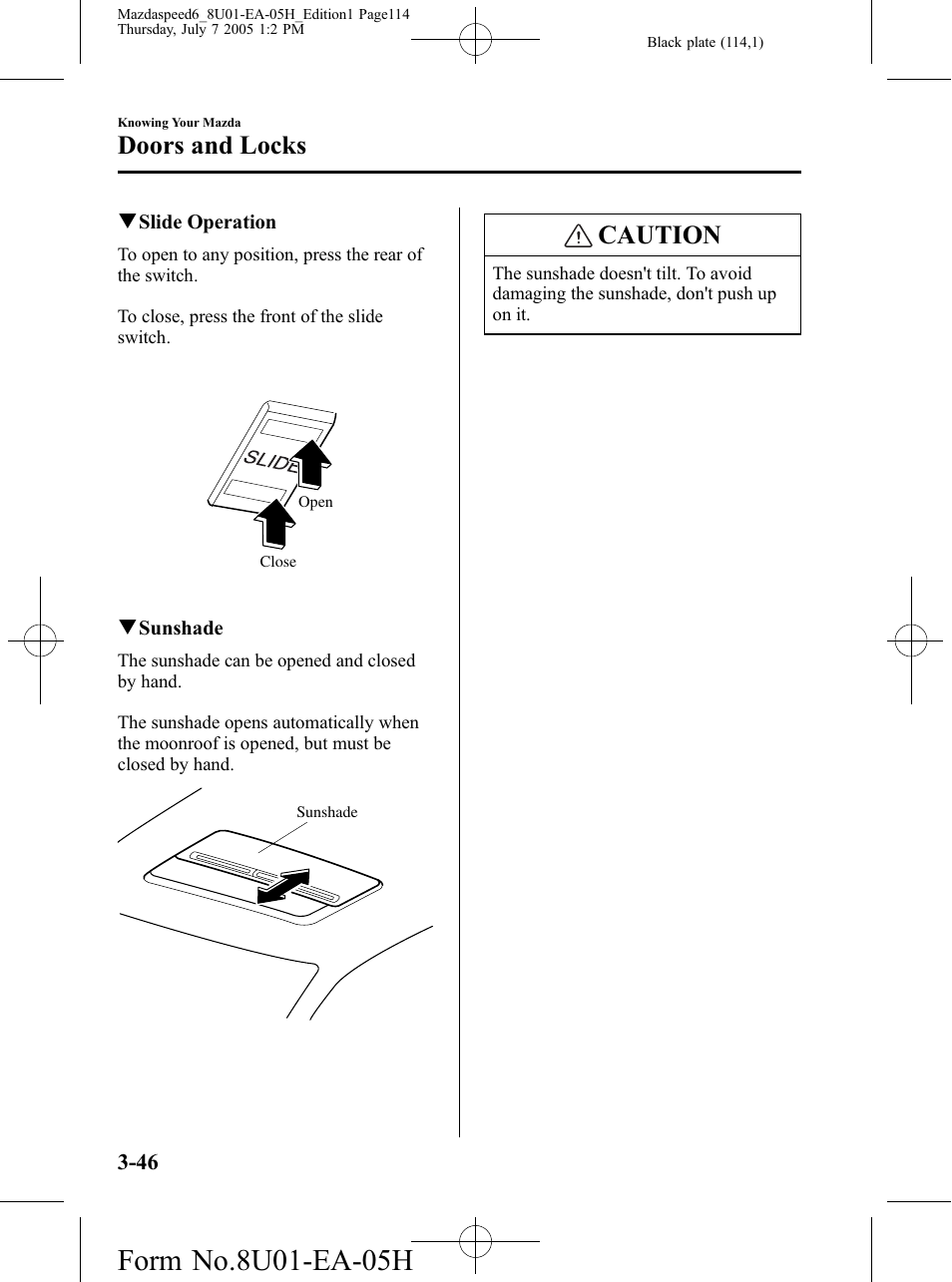 Caution, Doors and locks | Mazda 2006 SPEED6 User Manual | Page 114 / 354