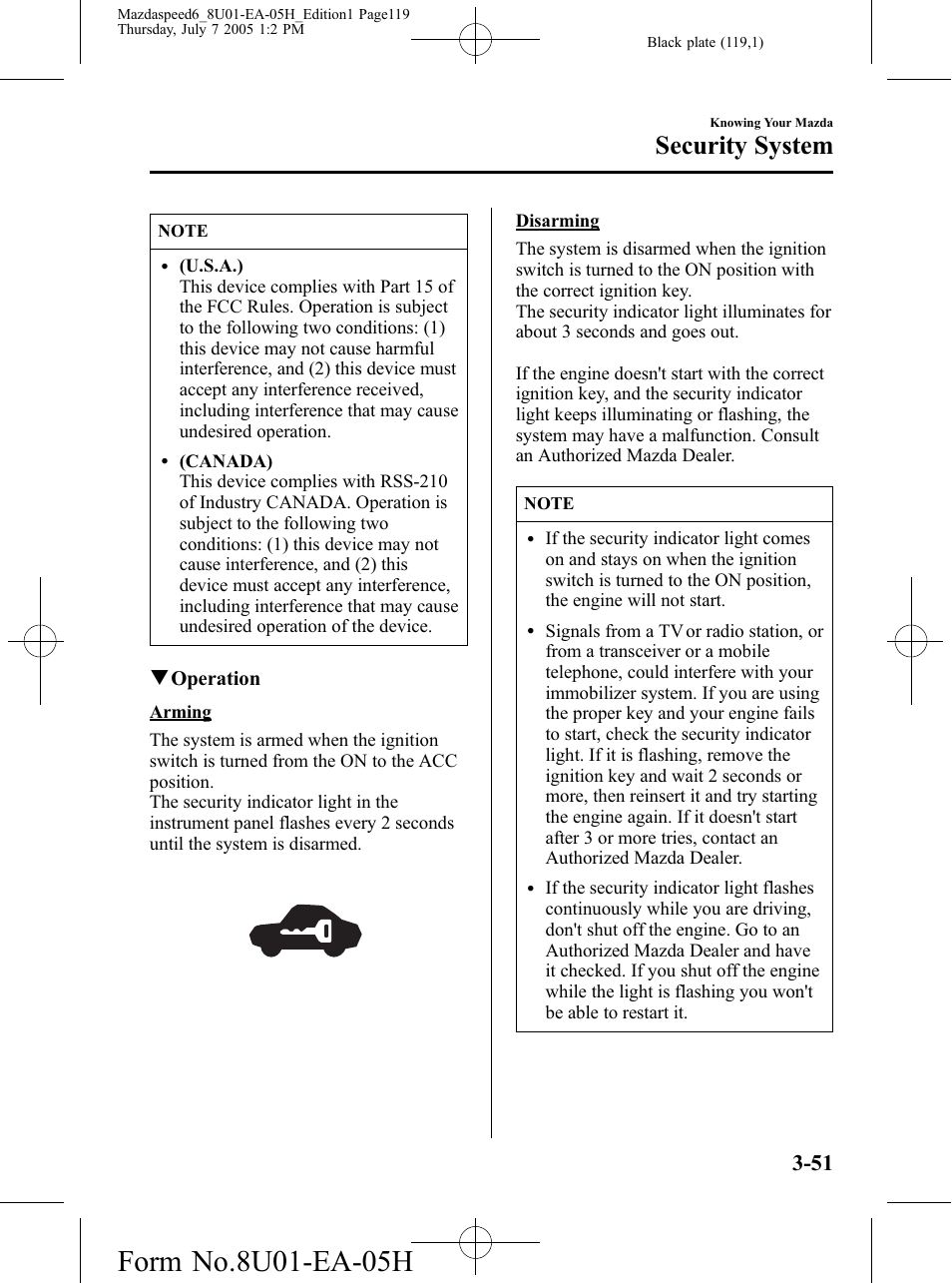 Security system | Mazda 2006 SPEED6 User Manual | Page 119 / 354