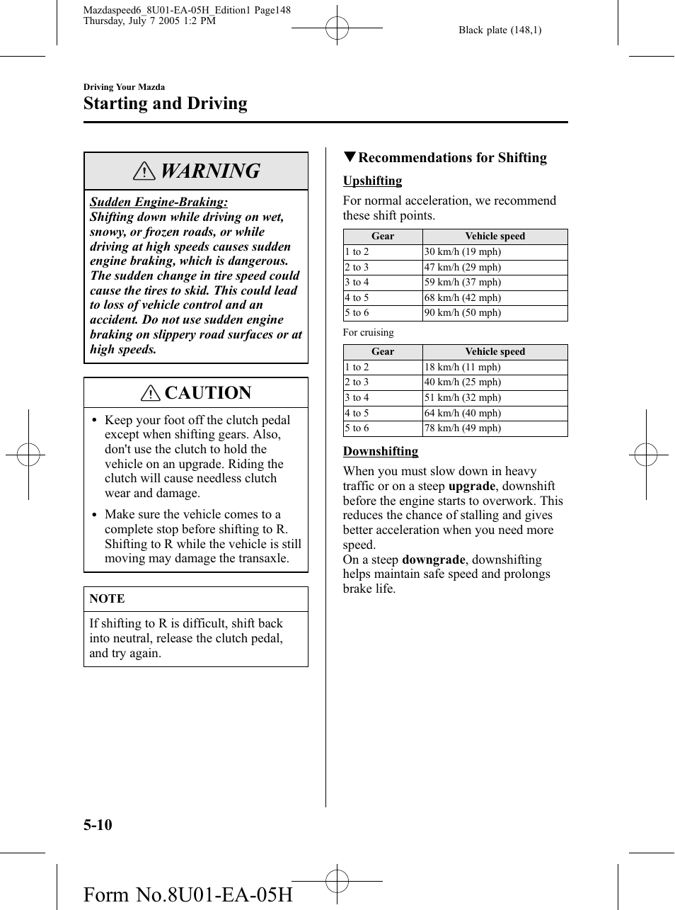 Warning, Caution, Starting and driving | Mazda 2006 SPEED6 User Manual | Page 148 / 354
